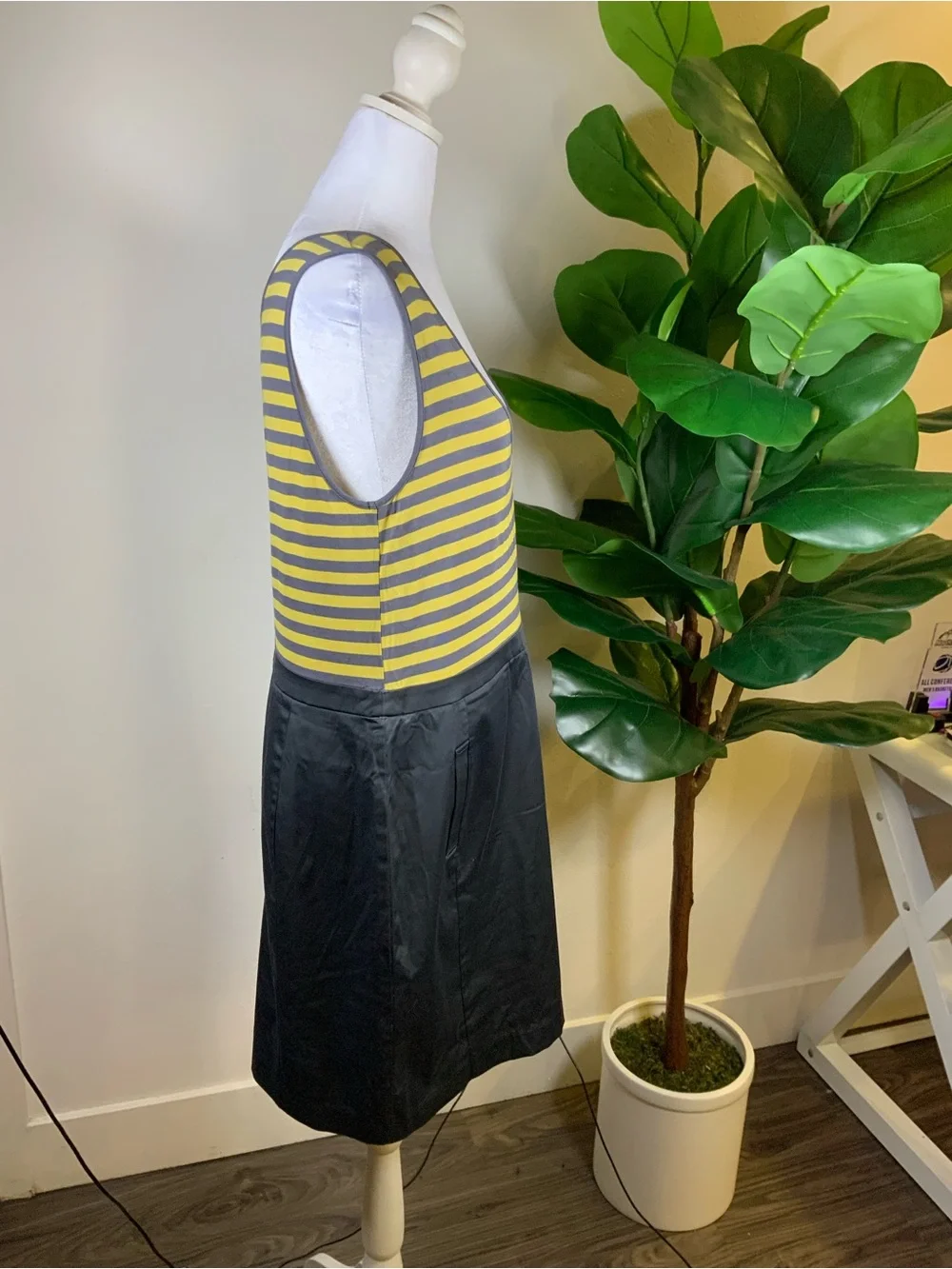 BCBGMaxAzria Yellow and Gray Striped Tank-Pencil Skirt